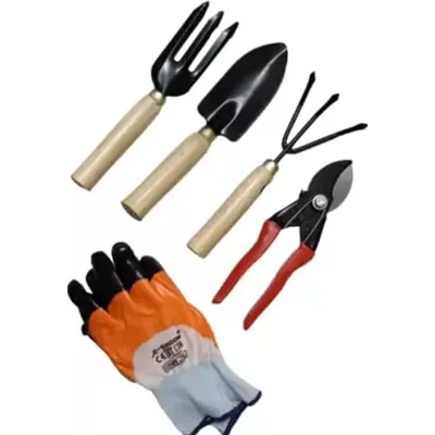 AGT Garden Tools Combo Kit of a Hand Cultivator, Hand Trowel, Garden Fork, Gardening Gloves and a Double-Cut Garden Cutter