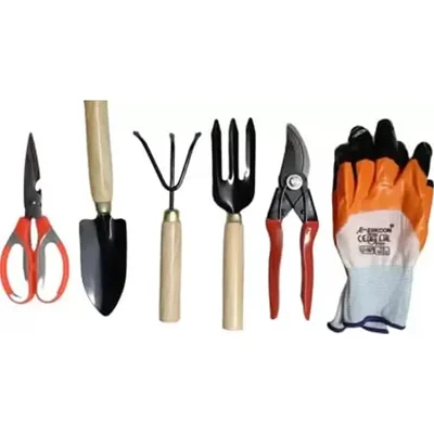 AGT Garden Tools Combo-Cultivator, Trowel, Garden Fork, German-Style Cutter, Gardening Scissor and Pair of Gardening Gloves