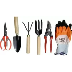 AGT Garden Tools Combo-Cultivator, Trowel, Garden Fork, German-Style Cutter, Gardening Scissor and Pair of Gardening Gloves