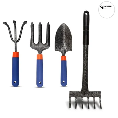Jaiveer Garden Tools Set of a Hand Cultivator, Hand Trowel, Garden Fork and a Garden Rake (4 Tools)