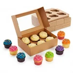 100 Pcs, 9x6x4 Inch Kraft 350 GSM Cupcake Box with Insert For 6 Cupcakes, Brownies, Bakery Products