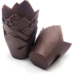 Pack of 200 POCHEON® Brown Tulip Cupcake Liners Muffin Paper Moulds for Elegant Baking Unbleached Greaseproof for Bake