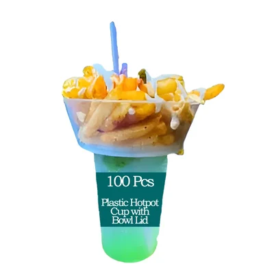 100 pcs, Disposable Hotpot Plastic Drink Cup Bowl with Top Snack Tray Lids