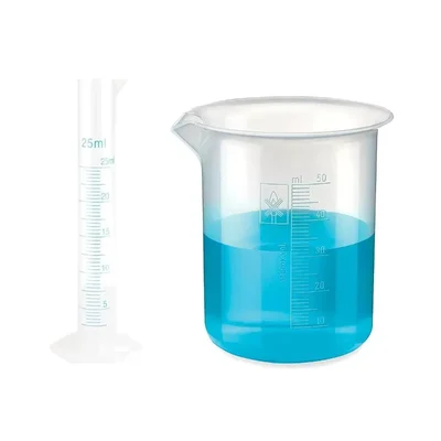 SBT Scientific Plastic 1 Measuring Cylinder 25ml & 1 Measuring Beaker 50ml Combo Blue Printed Graduation for Lab