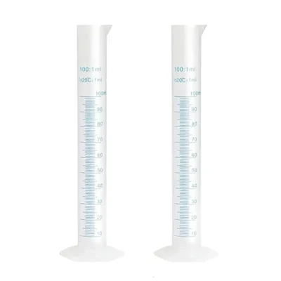 SBT 2 pcs 100ml Scientific Polypropylene Measuring Cylinder with Hexagonal Base and Blue Printed Graduation