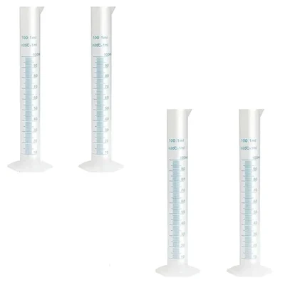 SBT 4 pcs 100ml Scientific Polypropylene Measuring Cylinder with Hexagonal Base and Blue Printed Graduation