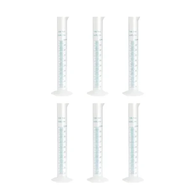 SBT 6 pcs 100ml Scientific Polypropylene Measuring Cylinder with Hexagonal Base and Blue Printed Graduation
