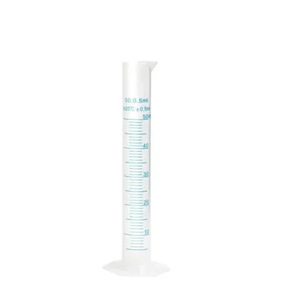 SBT 50ml Scientific Polypropylene Measuring Cylinder with Hexagonal Base and Blue Printed Graduation