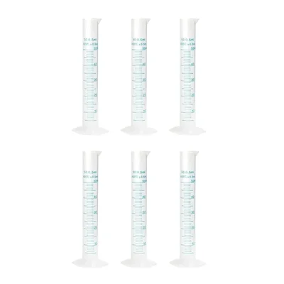 SBT 6 pcs 50ml Scientific Polypropylene Measuring Cylinder with Hexagonal Base and Blue Printed Graduation