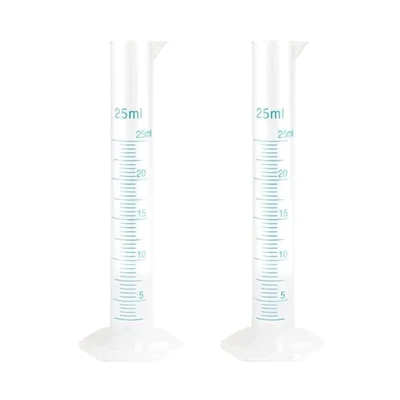 Bello 2pcs x 25ml Scientific Polypropylene Measuring Cylinder with Hexagonal Base and Blue Printed Graduation