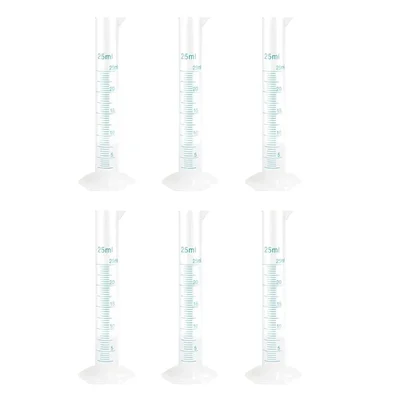 Bello 6pcs x 25ml Scientific Polypropylene Measuring Cylinder with Hexagonal Base and Blue Printed Graduation