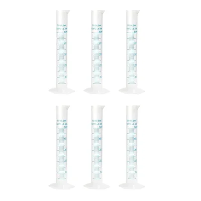 Bello 6pcs x 50ml Scientific Polypropylene Measuring Cylinder with Hexagonal Base and Blue Printed Graduation