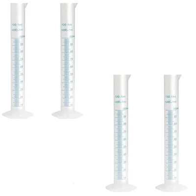 Bello 4pcs x 100ml Scientific Polypropylene Measuring Cylinder with Hexagonal Base and Blue Printed Graduation