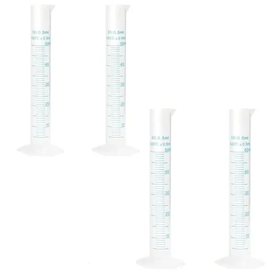 Bello 4pcs x 50ml Scientific Polypropylene Measuring Cylinder with Hexagonal Base and Blue Printed Graduation