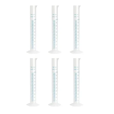 Bello 6pcs x 100ml Scientific Polypropylene Measuring Cylinder with Hexagonal Base and Blue Printed Graduation