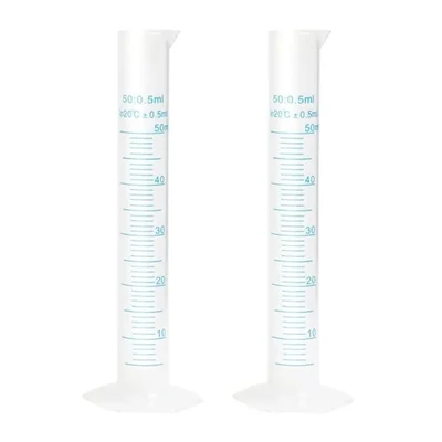 Bello 2pcs x 50ml Scientific Polypropylene Measuring Cylinder with Hexagonal Base and Blue Printed Graduation