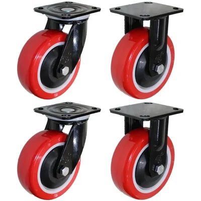 DDV (602UB-FAB) 800 kg Load Capacity 150 mm 2 pcs Fixed and 2 pcs Swivel Type PU Caster Wheels