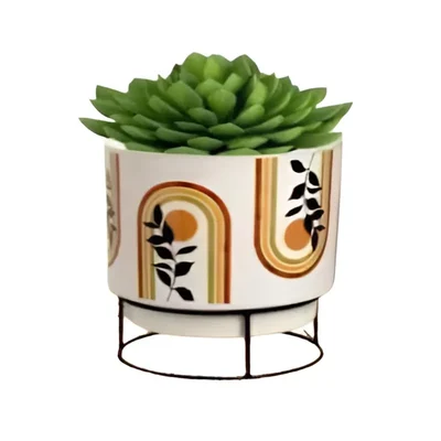 5 Inch Decorative Metal Planter Pot with Stand for Garden and Home Decor
