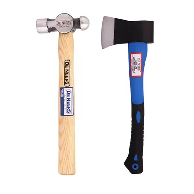 DE NEERS 600 gms Hand Axe with Fiberglass Handle and 600 gm Hammer
