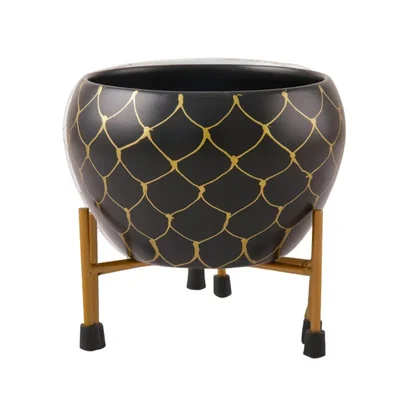 Ecofynd Black, Metal Designer Planter Pot for Indoor Outdoor Home Decor