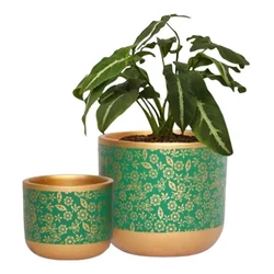 Ecofynd Designer Terracotta Flower/Plant Pots of 6 Inch & 4.5 Inch for Living Room, Balcony (TPOT001-102-GRN)