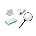 SBT Instruments 4pcs Desktop Optical Kit- Magnifying Glass, Prisms 50x50mm, Red Laser Pointer, Glass Slab 75x50x18mm