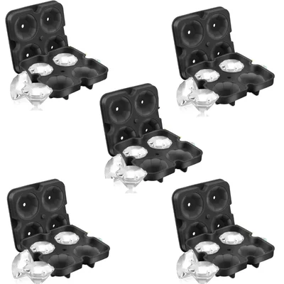 Smart Chef (SCS06) Diamond Ice Cube Tray, 4-Grid Silicone Mold with Lid- 5 Pieces for Whiskey, Cocktails