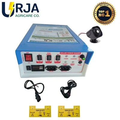 Urja Digital Solar Fence Energizer of Dual Power Mode for 50 Acre with Cables, Siren and 2 Piece Warning Plates (1 Year Warranty on Machine)