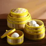 Round Wooden Dimsum Basket with Yellow Border