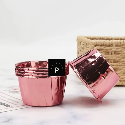 Pack of 100 POCHEON® Rose Pink Little Cupcake Disposable Aluminium Foil Muffin Liners Baking Cups, Petite Tip Pan (Size-Small 60 ML)
