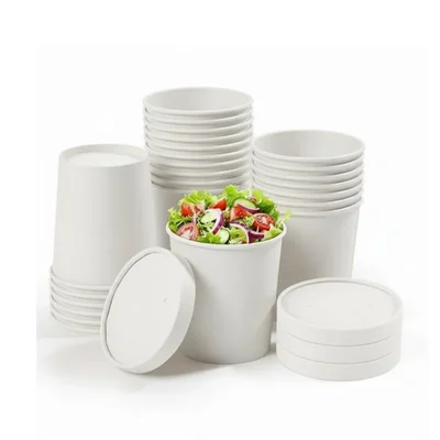 700 ml, White Disposable Paper Container with Lid for Salads, Soups, Desserts (Pack-50 Pcs)