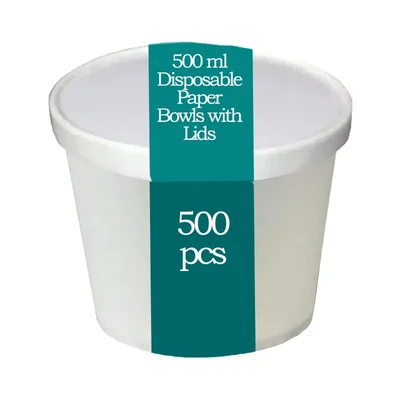 500 Pcs, 750ml Disposable Paper Bowls with Lids for Eco-Friendly Safe & Hygienic Food Packaging