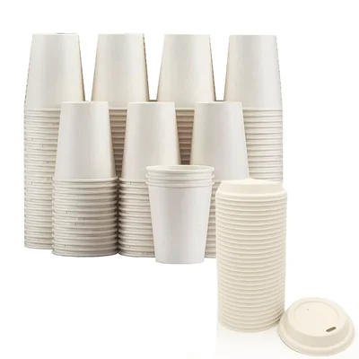 Disposable Double Wall 500pcs Coffee Cup, 360ml Capacity, 12oz Insulated Cups with Bagasse Lids for Takeaway Service