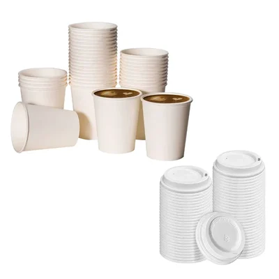 Disposable Double Wall 500pcs Coffee Cup, 250ml Capacity, Insulated Cups with Plastic Lids for Cafes, Takeaway Service