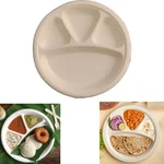 25 Pcs, 11 Inch 4-Section Sugarcane Bagasse Plates for Outdoor and Indoor Events