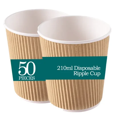 POCHEON 50 Pcs, 210ml Disposable Ripple Cup for Tea, Coffee, Soup