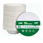 25 Pcs, 12 Oz || 360ml, Disposable Round Bagasse Bowls for Serving Snacks Desserts Sauces & Party Use