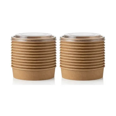 500ml, Disposable Kraft Paper Flat Salad Bowl with Lid, 300 GSM & 148mm Dia for Picnic, Travel, Food Truck(Pack-500 pcs)