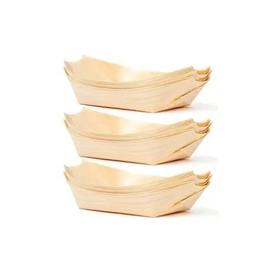 3 Inch Pinewood Boat Serving Tray Disposable Eco-Friendly Wooden Appetizer Boat for Snacks, Sushi, Starters, Desserts(Pack-50 pcs)
