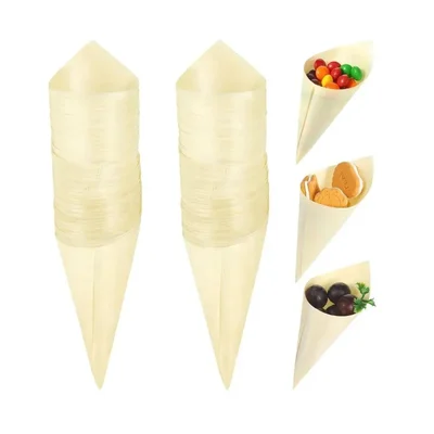 100 Pcs, Diposable Pinewood Serving Cone for Food Servings(Size-5 inch (12.7cm))