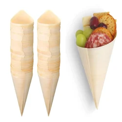 100 Pcs, Diposable Pinewood Serving Cone for Food Servings(Size-5 inch (12.7cm))