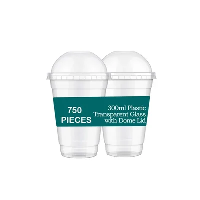 750pcs, 300ml Clear Plastic Glass with Dome Lids for Iced Coffee, Soda, Smoothies and Shakes