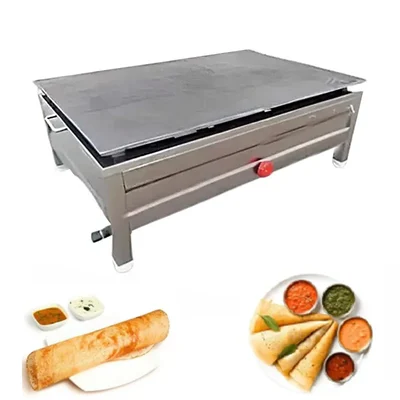 Vinayak Machine 16 X 36 inch Table Top SS Dosa Bhatti with 8mm Plate Thickness and 33 Inch Single RV Burner
