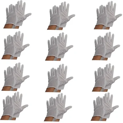 Delight 12 Pair Large Size White Colour Dotted Anti-Static Gloves (MEDPD43-W)