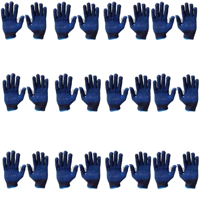 Delight 12 Pair 7 Gauge Double Side Dotted Blue Hand Gloves MDD0782-B(70)