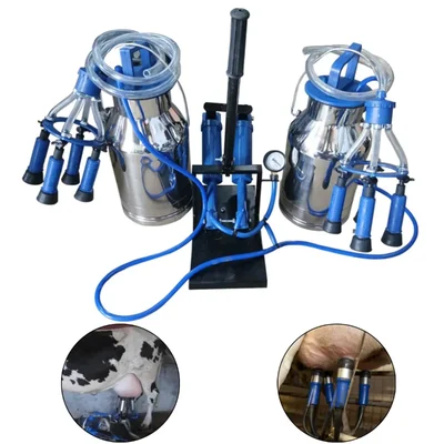 Double Bucket Hand Operated Milking Machine With 12x2 Liters SS Bucket for Cows & Buffaloes