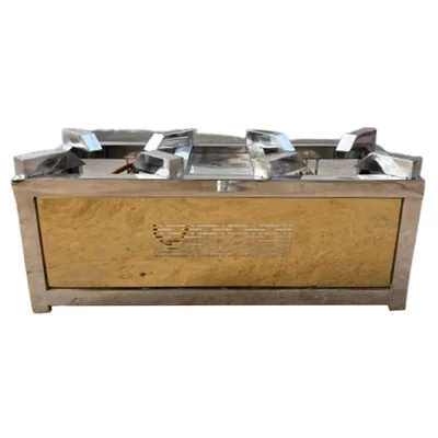 14 x 34 x 14 inch Stainless Steel Double Burner Golden Pattern Gas Bhatti for Catering Business Purpose