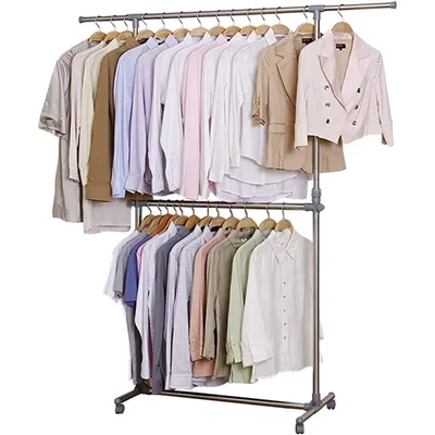 Premium Quality 400lb Double Pole Telescopic Stainless Steel Clothes Rack Retail Essential