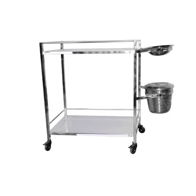 Luft India Dressing Trolley Li11 SS Framework Bowl & Bucket For Organizing & Transporting (33Lx22Wx36H Inches)