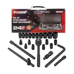 FORCEKRAFT 24 Piece ½″ Drive Air/Impact Socket Wrench Set | Cr‑Mo Alloy | Metric 6‑Point Sockets 8–32 mm | High‑Torque Kit (FK‑4245B‑5MPB)